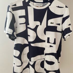Lacoste navy blue and white letter print tee